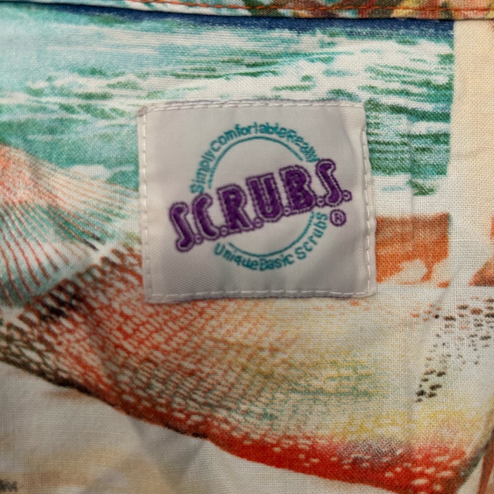 3/$25 on $10 scrub tops! Smart Scrubs Tropical Scrub Top - Orange, Green, Blue - Picture 3 of 3